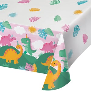 Girl Dinosaur Paper Table Cover | Girl Birthday Party | Pink Dinosaur Decor | Dino Party Table Decor | Three Rex Party | Dino-mite Party