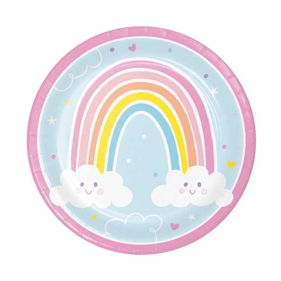 Happy Rainbow Lunch Plates 9" | Rainbow Party Plates | Rainbow Baby Shower Plates | Rainbow Birthday Party | Set of 8 Paper Plates Il_570xn