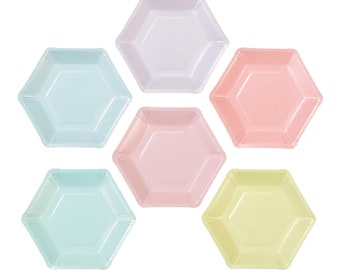 Small Pastel Hexagonal Dessert Plates 12ct | Ice Cream Birthday | Gender Neutral Baby Shower | Pastel Rainbow Birthday | Unicorn Birthday