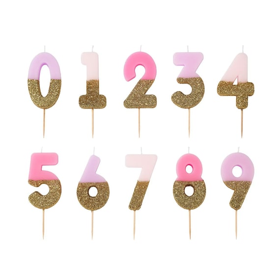 Gold Glitter Dipped Pink Number Birthday Candle | Milestone Birthday | Girls Birthday Party | Anniversary Candles | Number Cake Toppers Il_570xn