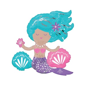 Air-Filled Sitting Shimmer Mermaid Balloon 18&quot;  | Girls Mermaid Birthday Party Decor | Under the Sea Birthday | Little Mermaid Baby Shower