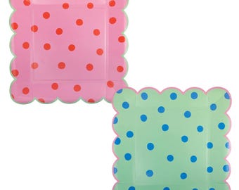 Polka Dot Party Plates (8ct) – Assorted Pink & Green Paper Plates for Birthday Decor