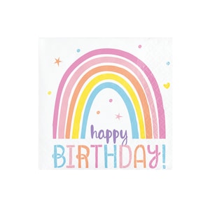 SALE | Rainbow Birthday Dessert Napkins 16ct | Rainbow Birthday Napkins | Girl First Birthday Party | Happy Birthday Rainbow | Small Napkins