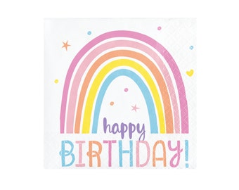 Rainbow Birthday Dessert Napkins 16ct | Rainbow Birthday Napkins | Girl First Birthday Party | Happy Birthday Rainbow | Small Napkins