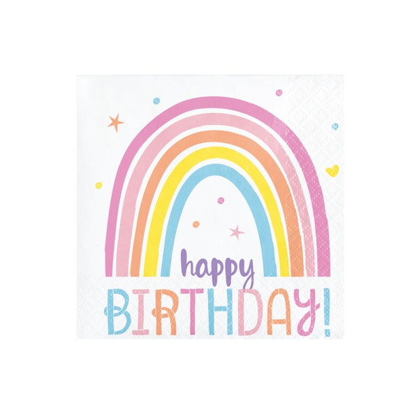 Rainbow Birthday Dessert Napkins 16ct | Rainbow Birthday Napkins | Girl First Birthday Party | Happy Birthday Rainbow | Small Napkins
