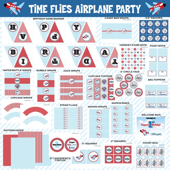 airplane-party-printables-time-flies-party-boy-birthday-etsy