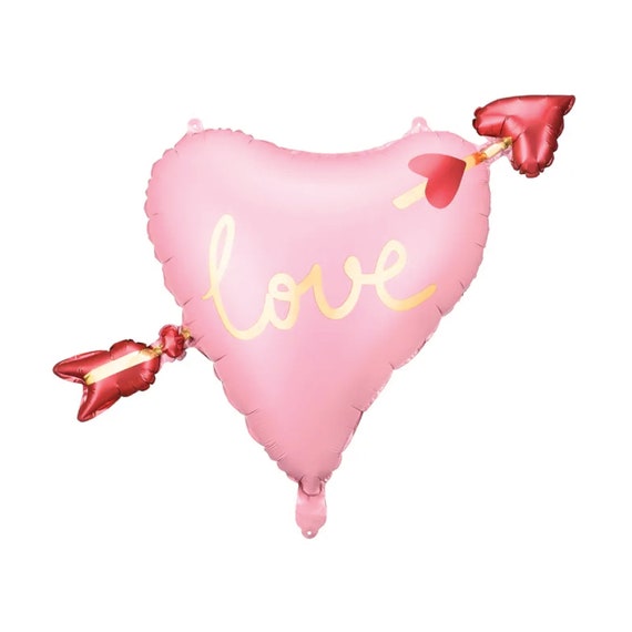 Pink Heart Love Balloon 26in | Valentines Balloon | Cupids Arrow Balloon | Bachlorette Party Decor | Valentine's Day Decor Il_570xn
