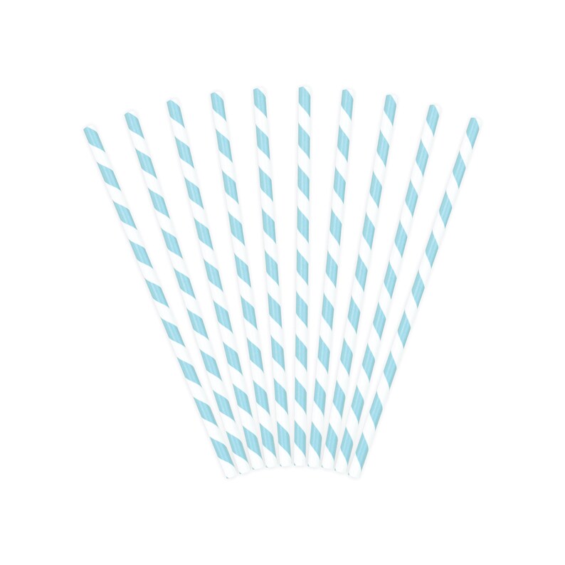 Light Blue Striped Paper Straws 10ct Blue Straws Mermaid Etsy