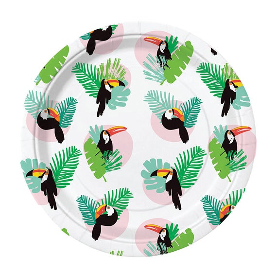 Tropical Toucan Dessert Plates 8ct | Tropical Baby Shower | Summer Luau Decor | Jungle Birthday | Tropical Bridal Shower | Girls Birthday Il_570xn