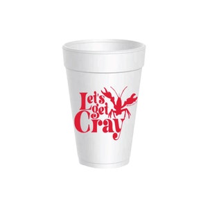 Let&#39;s Get Cray Styrofoam Cups w/ Lids 10ct | Crawfish Birthday | Crawfish Boil Party | Lobster Boil | Nautical Bachelorette | Seafood Boil