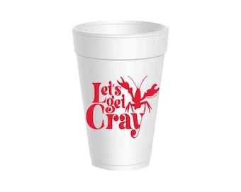 Let’s Get Cray Crawfish Styrofoam Cups with Lids (10ct) – Seafood Boil or Nautical Party