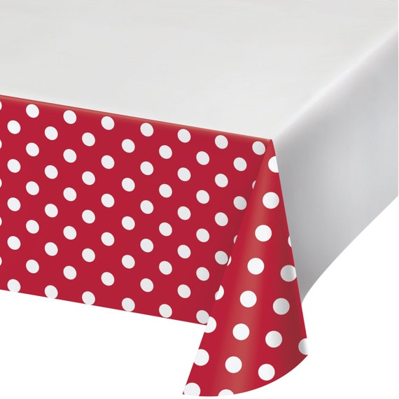 Red Polka Dot Plastic Table Cover | 4th of July Decor | Pirate Birthday Party | Farm Animals Decor | Christmas Party | Red Party Decor Il_570xn