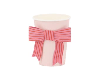 Pink & Red Striped Bow Paper Cups 8ct - Valentine's Day Party Decor