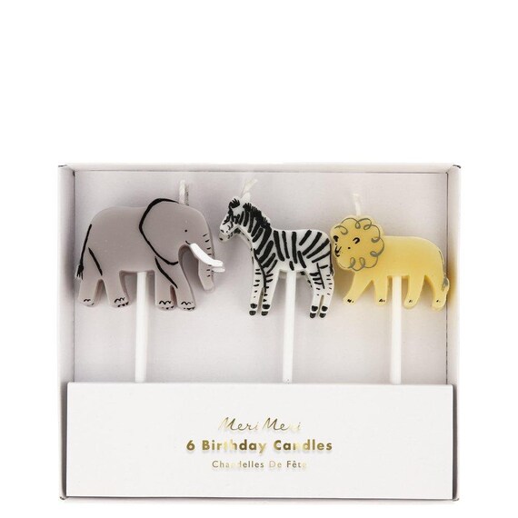 Safari Animal Birthday Candles | Jungle Baby Shower | Zoo Animals Cake Decorations | Wild ONE | TWO Wild | 6 Meri Meri Wax Party Candles Il_570xn