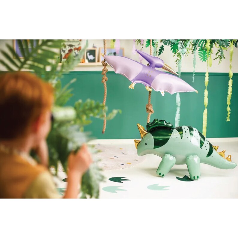 Purple Pterodactyl Foil Balloon 45in Dinosaur Balloon Boys Birthday Party Three Rex Birthday Prehistoric Animals Girl