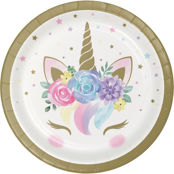 Unicorn Party Dessert Plates 7" 8ct | Girl First Birthday Party | Unicorn Decorations | Baby Shower Decor | Unicorn Face | Paper Plates Il_570xn