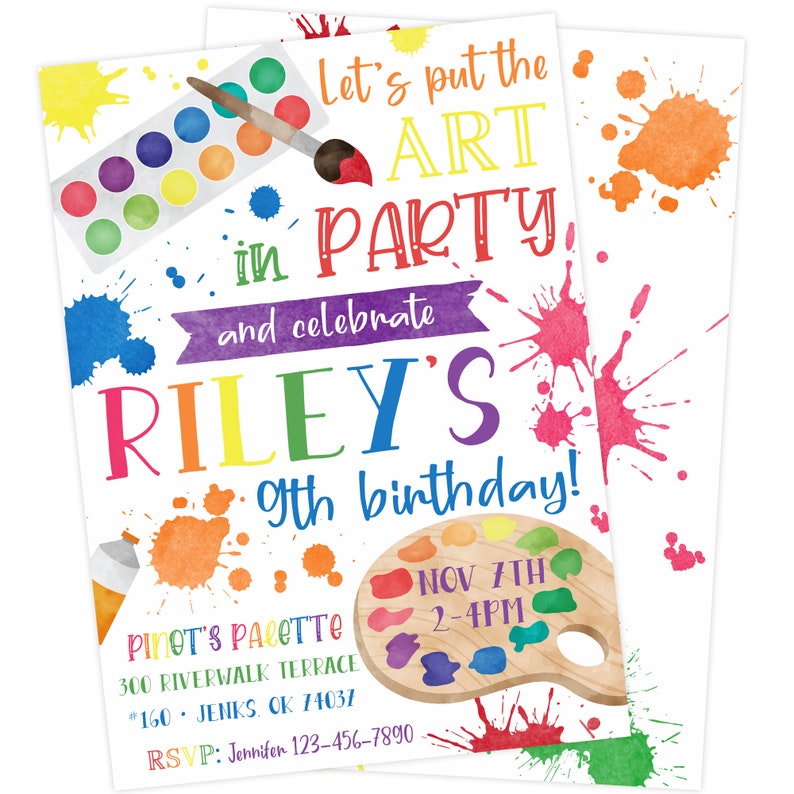 Art Party Birthday Printable Invitation Artist Birthday Party Invite Painting Birthday Art Themed Party Digital Personalized Invite image 1