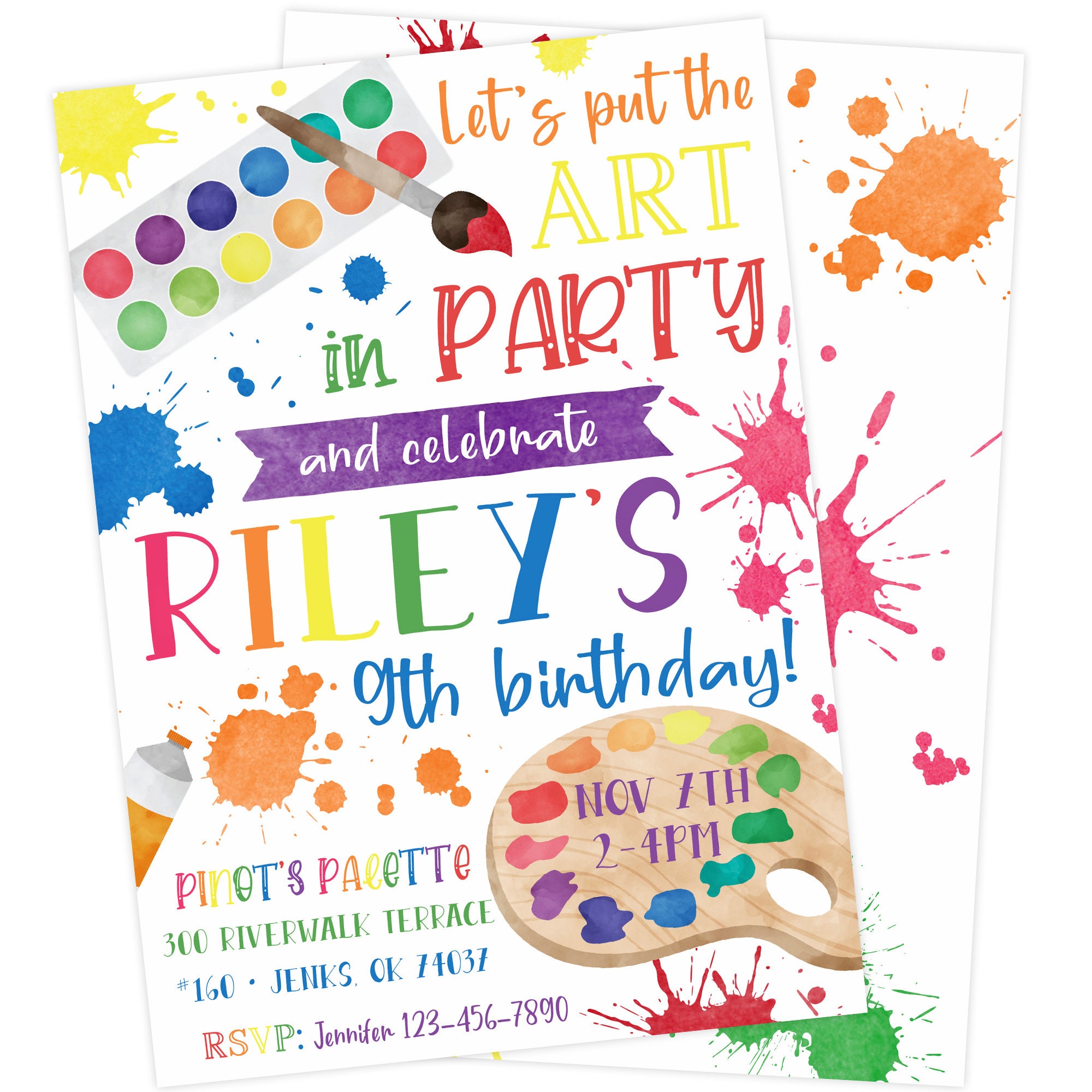 Art Party Birthday Printable Invitation Artist Birthday - Etsy