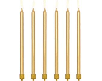 Tall Gold Birthday Candles 12ct | Anniversary Party Cake Toppers | Kids Birthday Party Cake Decorations | Gold Birthday Cake Candles