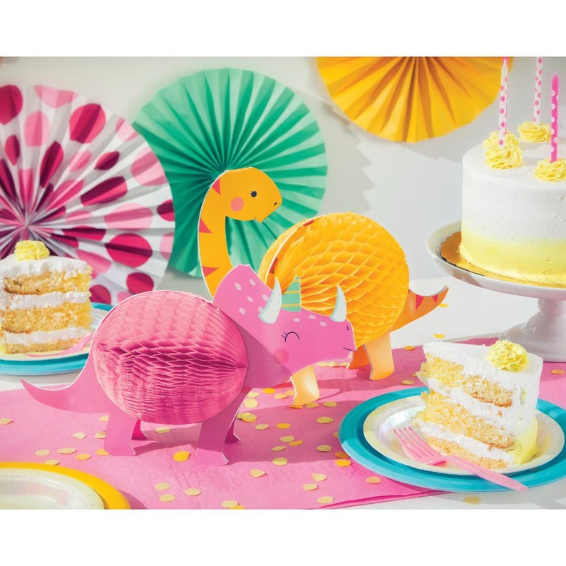 Girl Dinosaur Centerpieces 2ct Pink Dinosaur Decor for Girls Girly Dino Baby Shower Girl Birthday Party Dino Centerpieces image 2