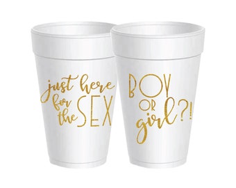 Boy or Girl Gender Reveal Styrofoam Cups w/ Lids 10ct | He or She Gender Reveal Party Cups | Baby Shower Decor | Pink or Blue We Love You