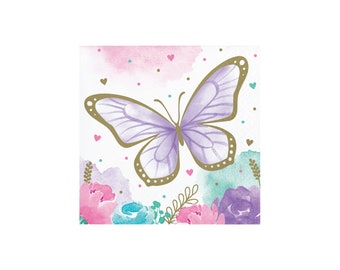 Butterfly Dessert Napkins 16ct | Butterfly Birthday Party | Little Butterfly Baby Shower | Pastel Butterfly Party Decor | Flutter on Over