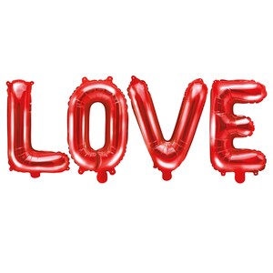Red LOVE Letter Balloon Phrase 14in, 4pc | Valentine Party Decor | Bachelorette Party | Valentine Day Balloon Banner | Galentine Day Balloon