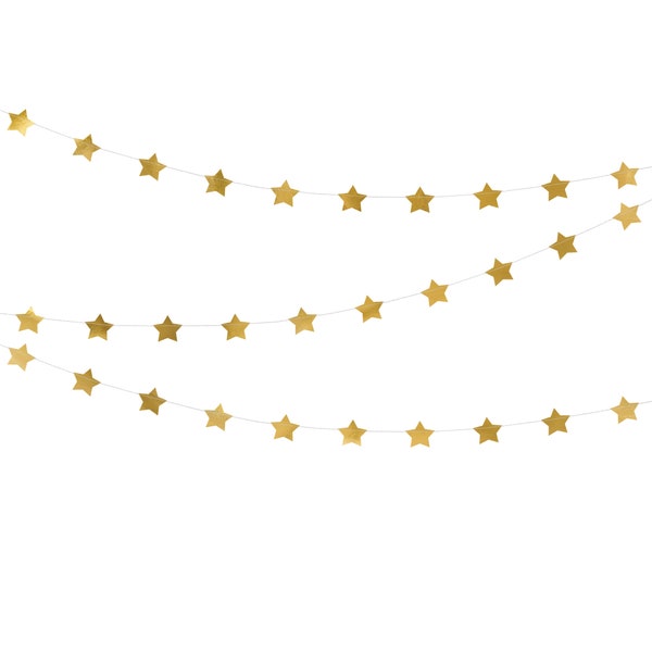 Gold Star Garland 12' | New Years Eve Party Decor | Gold Christmas Decorations | Twinkle Twinkle Little Star | Star Party Theme