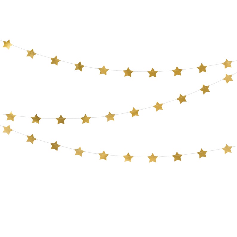 Gold Star Garland 12' | New Years Eve Party Decor | Gold Christmas Decorations | Twinkle Twinkle Little Star | Star Party Theme 