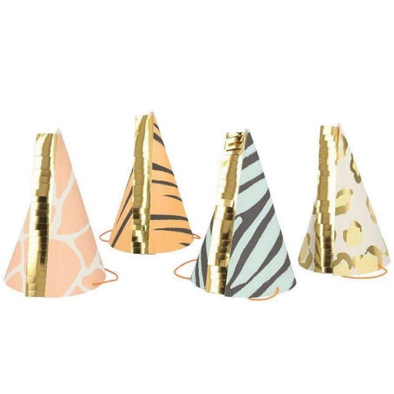 Safari Animal Print Party Hats 8ct | Jungle Birthday | Safari Baby Shower Decorations | Wild ONE | TWO Wild | Meri Meri Paper Hats Il_570xn