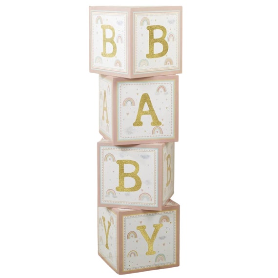 Boho Rainbow Baby Block Decorations 4ct Bohemian Baby Shower Block