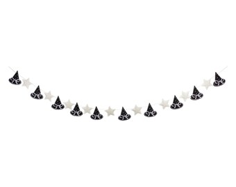 Felt Witch Hats Halloween Banner – Puffy Stars Garland 6ft for Spooky Witch Party Decor