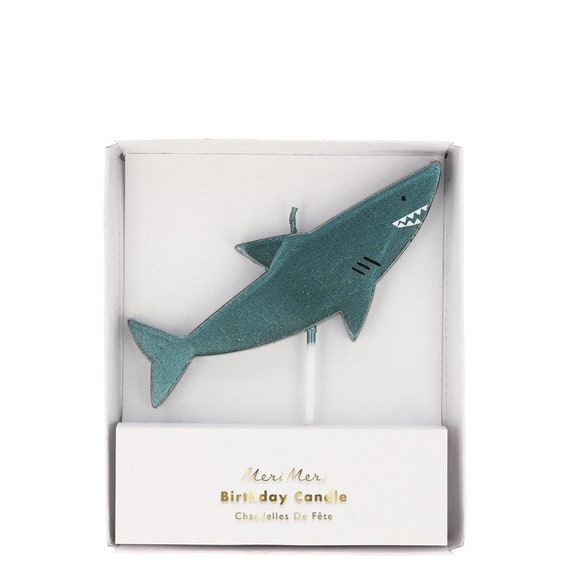 Under the Sea Shark Birthday Candle | Shark Party Decoration | Boys Birthday Party | Jaws Theme | Wax Party Candle | 1 Meri Meri Cake Topper Il_570xn