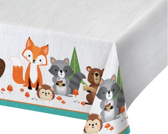 Woodland Animals Plastic Table Cover | Wild One Birthday Party | Woodland Baby Shower | Fox and Friends | Shower Decor | Plastic Tablecloth