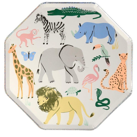 Safari Animals Lunch Plates | Jungle Birthday | Safari Baby Shower Decor | Zoo Animals | Wild ONE | TWO Wild | 8 Meri Meri Paper Plates Il_570xn