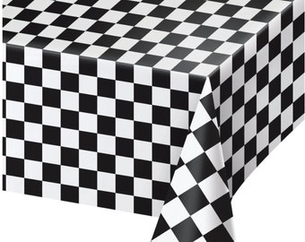 Pack of 3,Black & White Checkered Flag Table Cover Party Favor/Checkered Tablecloth/Disposable Checkered Racing Table Cover 54 x 108 
