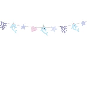 Narwhal Party Garland 3.3ft | Under the Sea Birthday Decor | Narwhal Baby Shower | Mermaid First Birthday | Narwhal Hanging Decorations