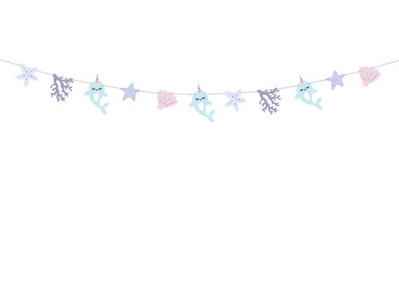 Narwhal Party Garland 3.3ft | Under the Sea Birthday Decor | Narwhal Baby Shower | Mermaid First Birthday | Narwhal Hanging Decorations Il_570xn