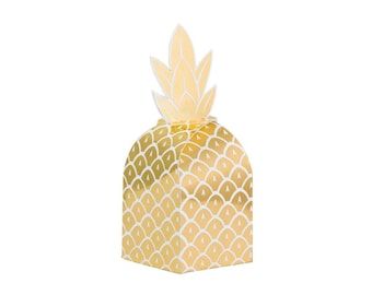 Metallic Gold Pineapple Favor Boxes 8ct | Tropical Wedding | Summer Luau Birthday Party | Tropical Bridal Shower | Pineapple Treat Boxes