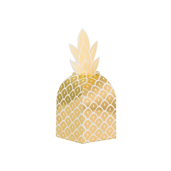 Boîtes de Cadeaux Ananas Or Métallique 8 Carats | Mariage tropical | Fête d'anniversaire d'été Luau | Douche nuptiale tropicale | Boîtes de gâteries à l'ananas