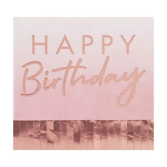 Rose Gold & Pink Ombre Fringe Large Napkins | Milestone Birthday Party for Her | 21st Birthday | Sweet 16 Decor | Pack of 16 Paper Napkins Il_570xn
