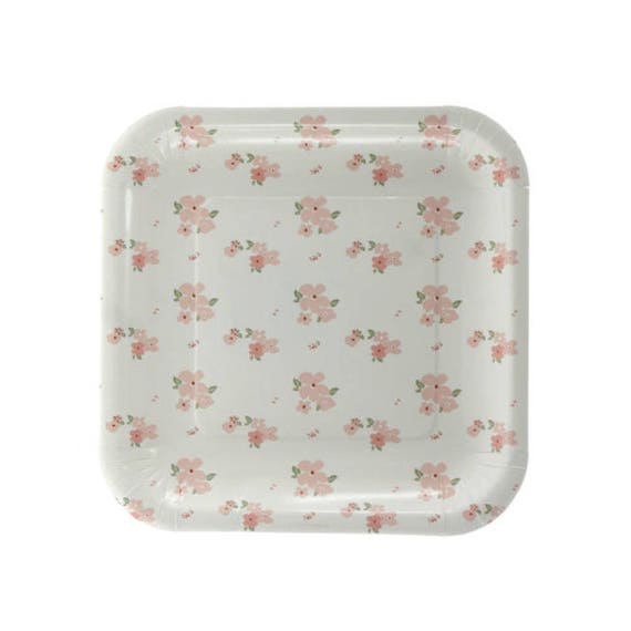 Plates | 7.25" White Floral Square Plate | 12 Paper Plates | Tea Party | Vintage | Shabby Chic | Premium Quality Plates | The Party Darling Il_570xn