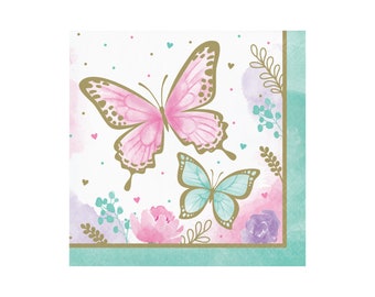 Butterfly Lunch Napkins 16ct | Butterfly Birthday Party | Little Butterfly Baby Shower | Pastel Butterfly Party Decor | Flutter on Over