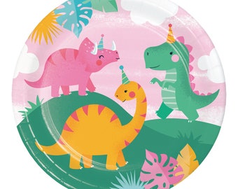 Girl Dinosaur Lunch Plates 8ct | Pink Dinosaur Decor | Girl Dinosaur Birthday | Dinosaur Birthday Party Decor | Girl Dinosaur Tableware