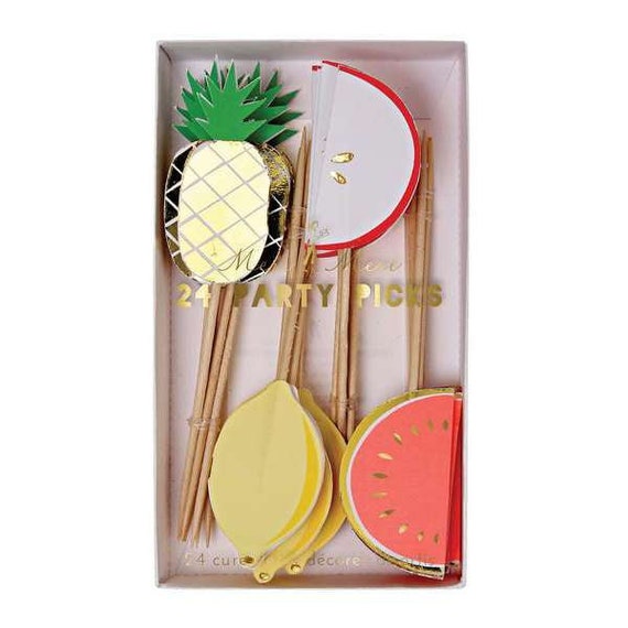 Fruit Party Sticks | Two-tti Frutti Birthday | Tutti Frutti Party Decor | Citrus Fruit Wooden Picks | Tropical Decor | Pack of 24 Toppers Il_570xn
