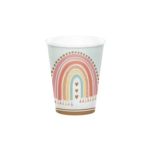 SALE | Boho Rainbow Paper Cups 8ct | Boho Rainbow Baby Shower | Boho Wild ONE First Birthday Decor | Rainbow Party | Pastel Rainbow Decor