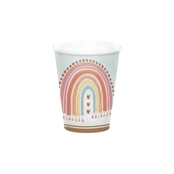 Boho Rainbow Paper Cups 8ct | Boho Rainbow Baby Shower | Boho Wild ONE First Birthday Decor | Muted Rainbow Party | Pastel Rainbow Decor Il_570xn