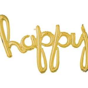 Globo de letra cursiva feliz de oro 39" x 27" / Decoración de fiesta de aniversario / Decoraciones de feliz cumpleaños / Feliz año nuevo / Globo lleno de aire