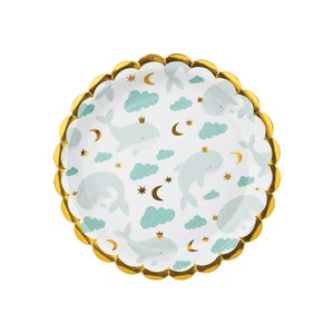 Blue Baby Whale Dessert Plates 6ct | Whale Baby Shower Decor | Under The Sea Baby | The Big One Whale First Birthday | Ocean Baby Shower