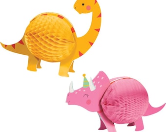 Mädchen Dinosaurier Mittelstücke 2ct | Rosa Dinosaurier Dekor für Mädchen | Girly Dino-Babyparty | Mädchen-Geburtstagsfeier | Dino Tafelaufsätze